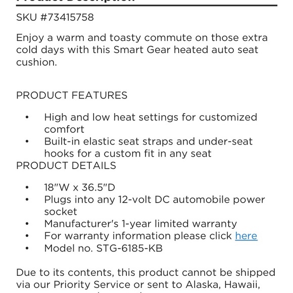 Smartgear 12 V heated auto seat cushion plug in 12 Volt DC auto.power socket NWT - Picture 5 of 12